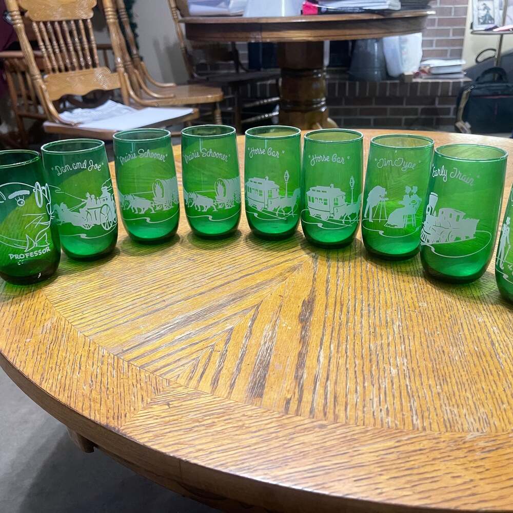 Vintage Anchor Hocking Forest Green Gay Nineties Highball Glasses - Set of 9